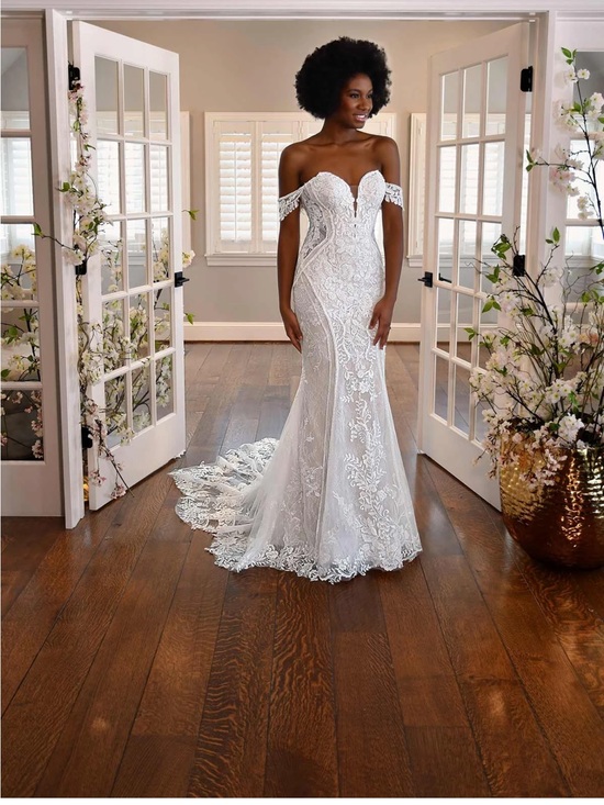 Essense of Australia Dresses & Skirts - Off-the-Shoulder Lace Fit-and-Flare Wedding Gown - White